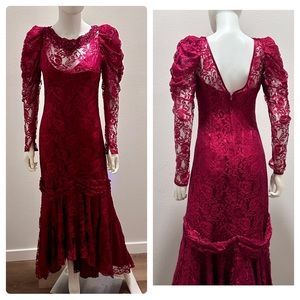 Vintage Burgundy lace taffeta dress.